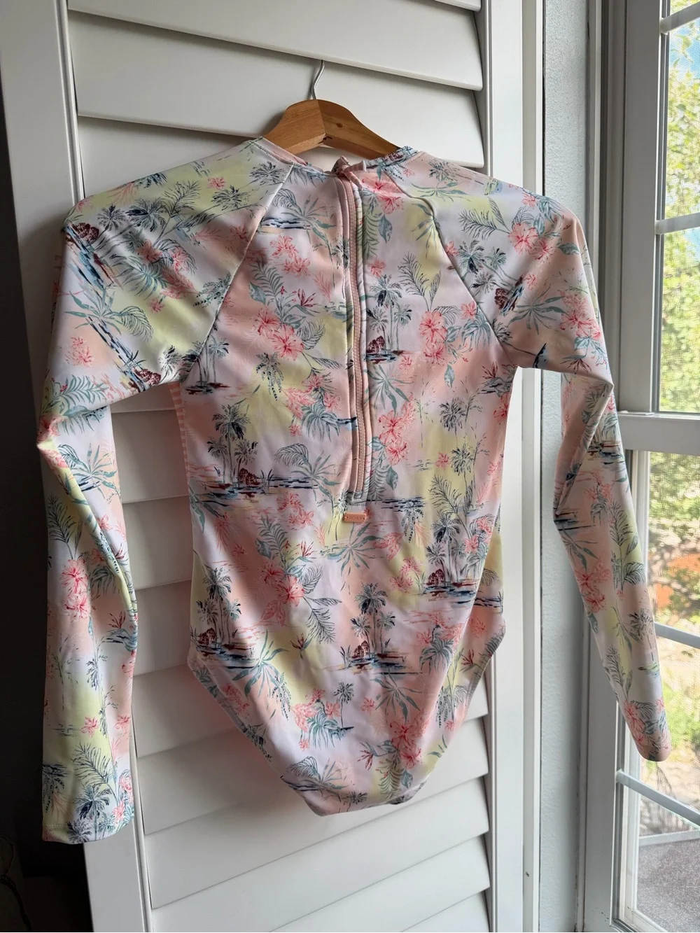 Roxy Girls' Long-Sleeve Tropical Floral Rashguard - Pink, Yellow, Blue